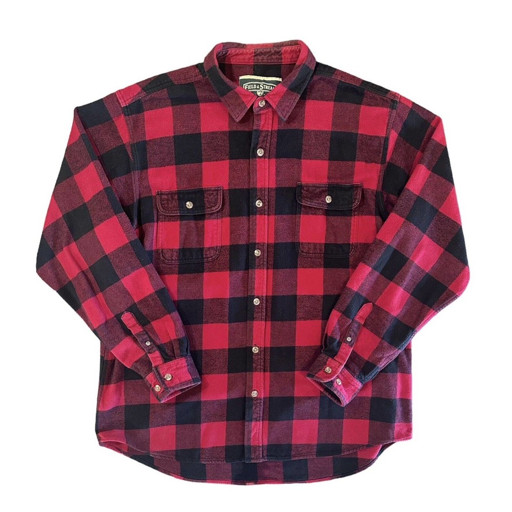 Vintage Field & Stream Red Black Plaid Flannel Mens Long Sleeve Button Shirt XXL